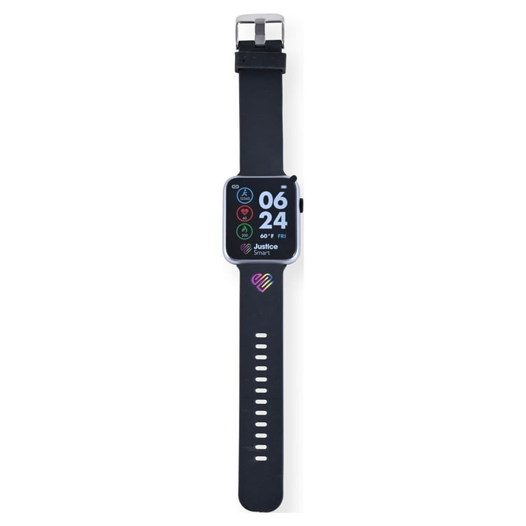 Justice Unisex Tween Smart Watch with Silicone Strap with Perforated Band in Black