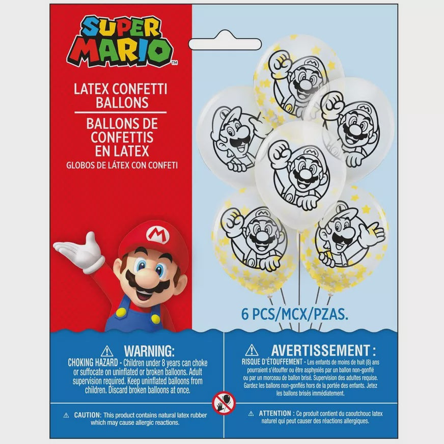 Nintendo Super Mario Confetti Latex Balloons - 6 Pack