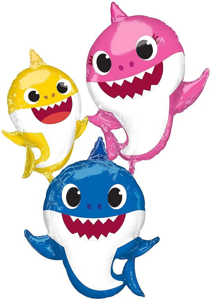 Baby Shark Foil Balloon Trio - Pink, Yellow, Blue