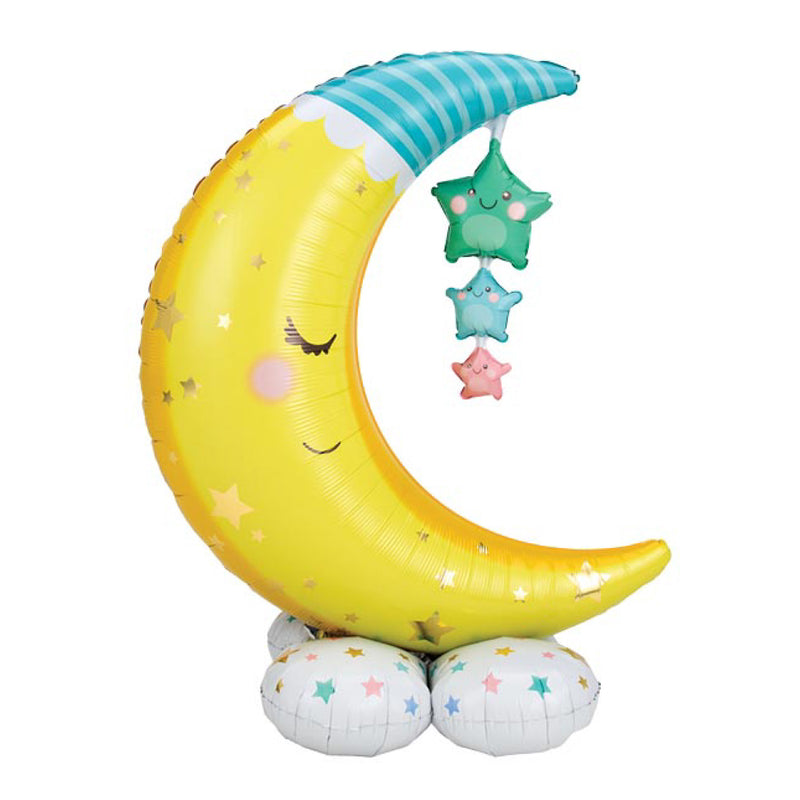 Crescent Moon Foil Balloon with Hanging Stars