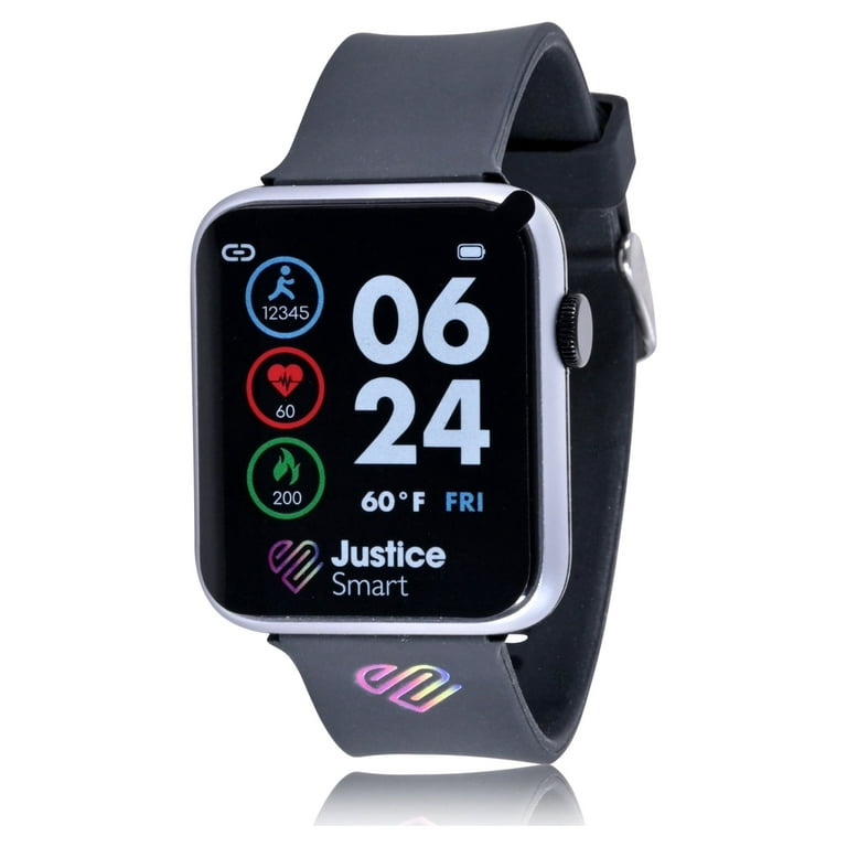 Justice Unisex Tween Smart Watch with Silicone Strap with Perforated Band in Black
