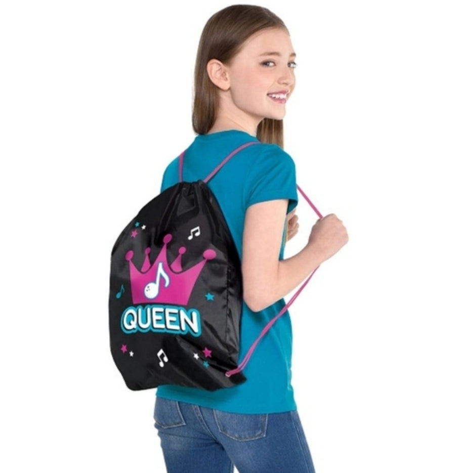 Black & Pink "Queen" Internet Famousr Drawstring Backpack - Youth Tote