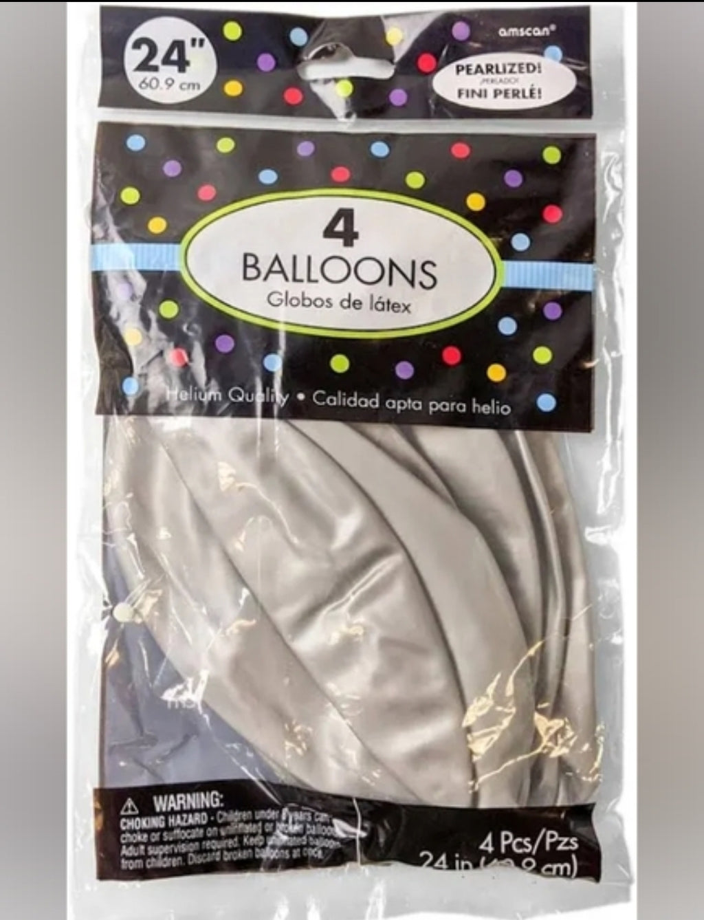 Amscan Pearlized Silver Latex Balloons 4ct 24"