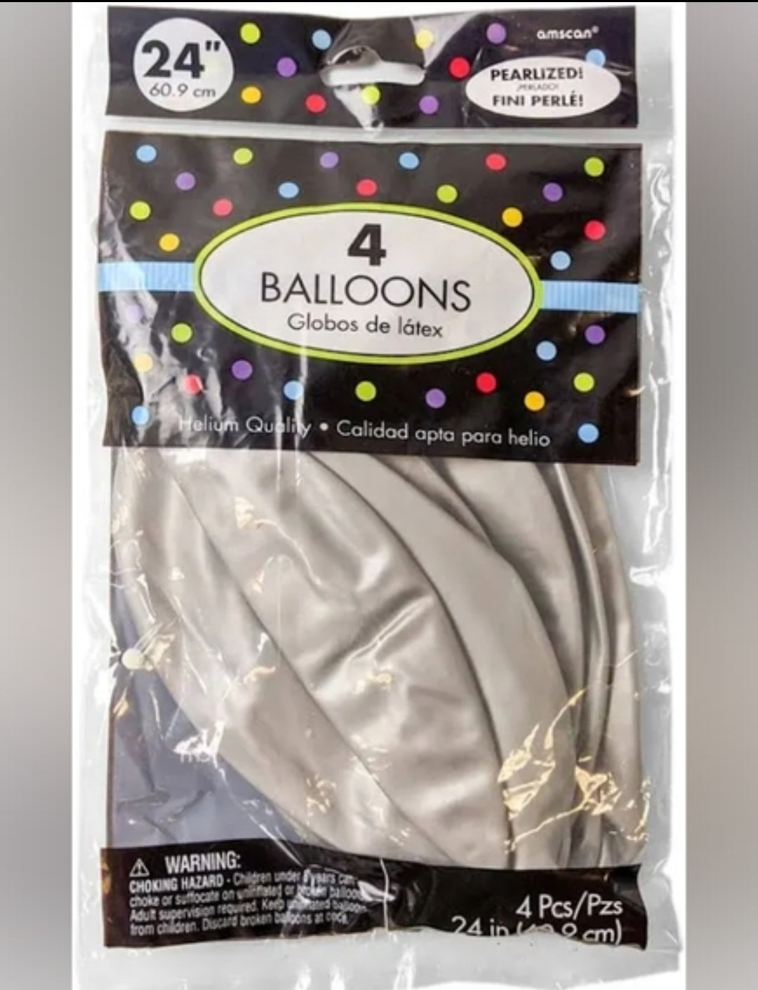 Amscan Pearlized Silver Latex Balloons 4ct 24"