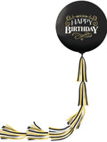 Black & Gold Limited Edition Happy Birthday Latex Balloon (24in) with Tail (5.25