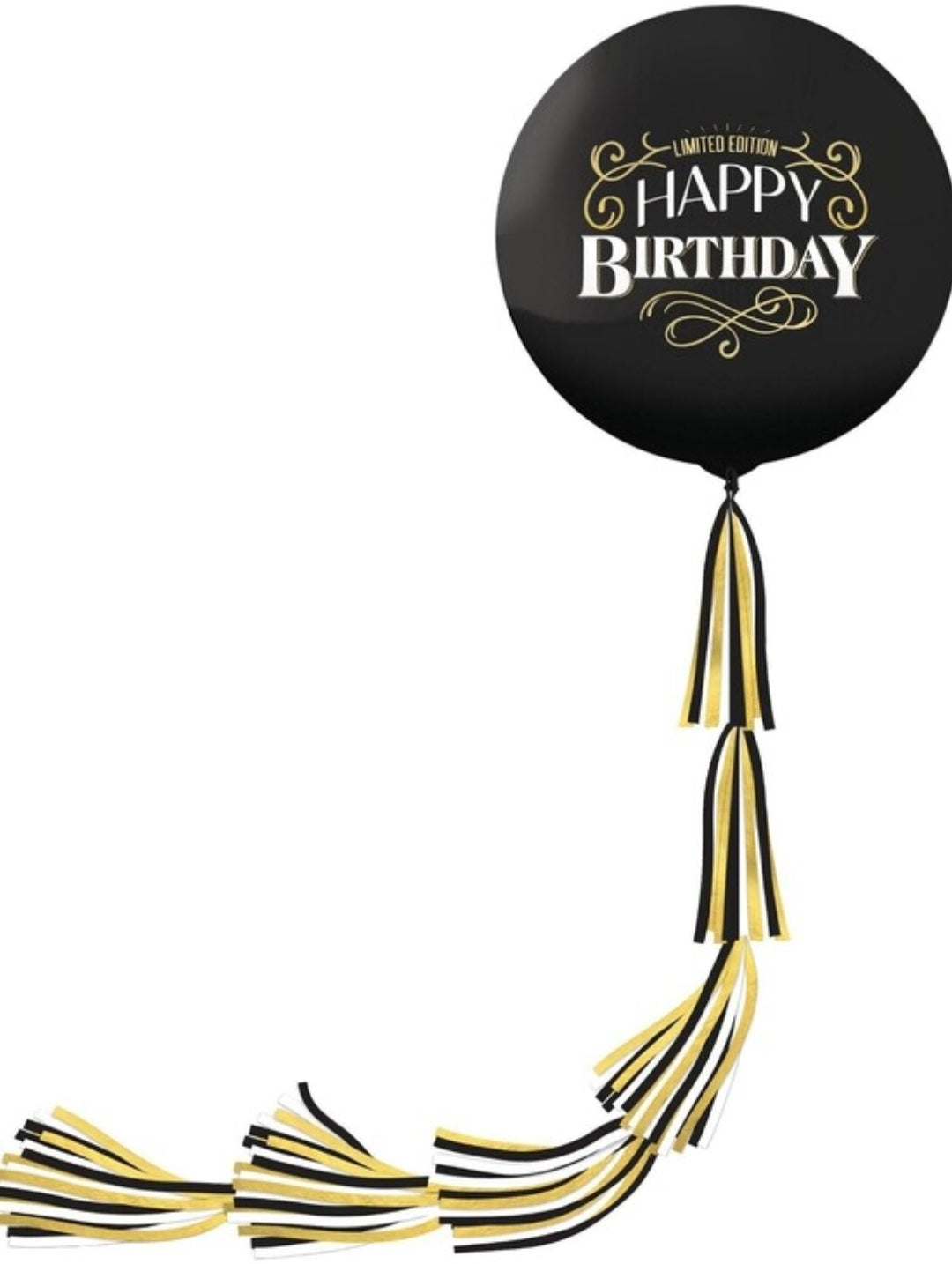 Black & Gold Limited Edition Happy Birthday Latex Balloon (24in) with Tail (5.25
