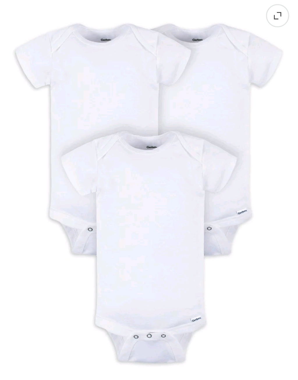 Gerber Baby Boy or Girl Unisex White Short Sleeve Cotton Bodysuit, 3-Pack