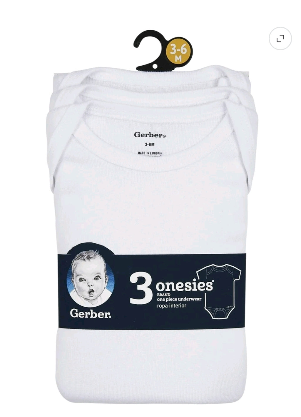 Gerber Baby Boy or Girl Unisex White Short Sleeve Cotton Bodysuit, 3-Pack