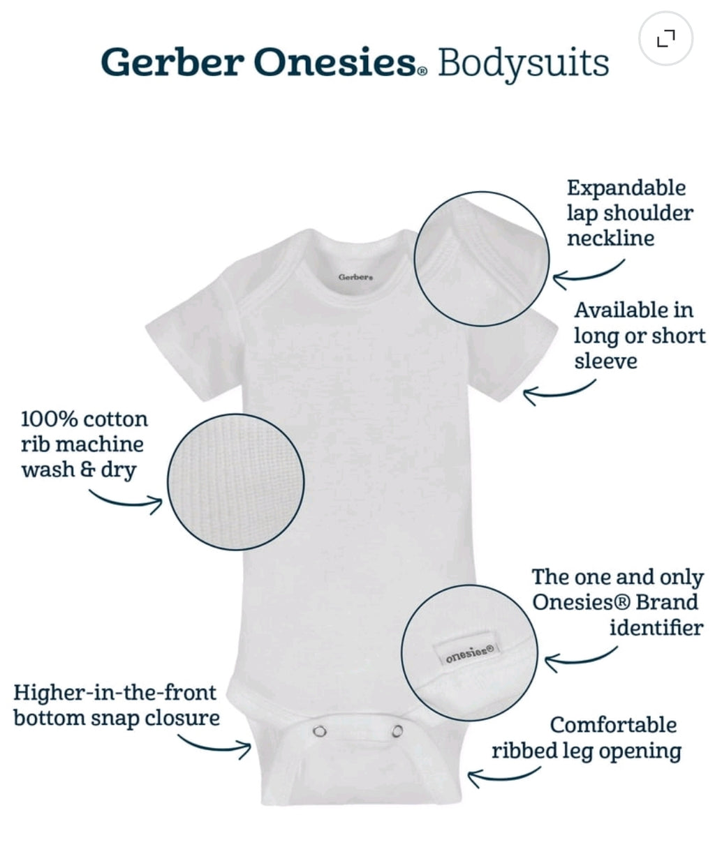 Gerber Baby Boy or Girl Unisex White Short Sleeve Cotton Bodysuit, 3-Pack