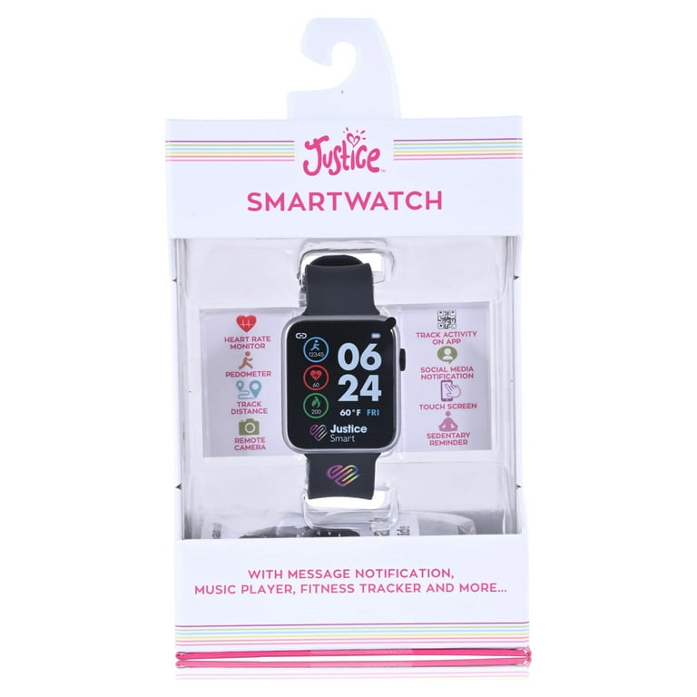 Justice Unisex Tween Smart Watch with Silicone Strap with Perforated Band in Black