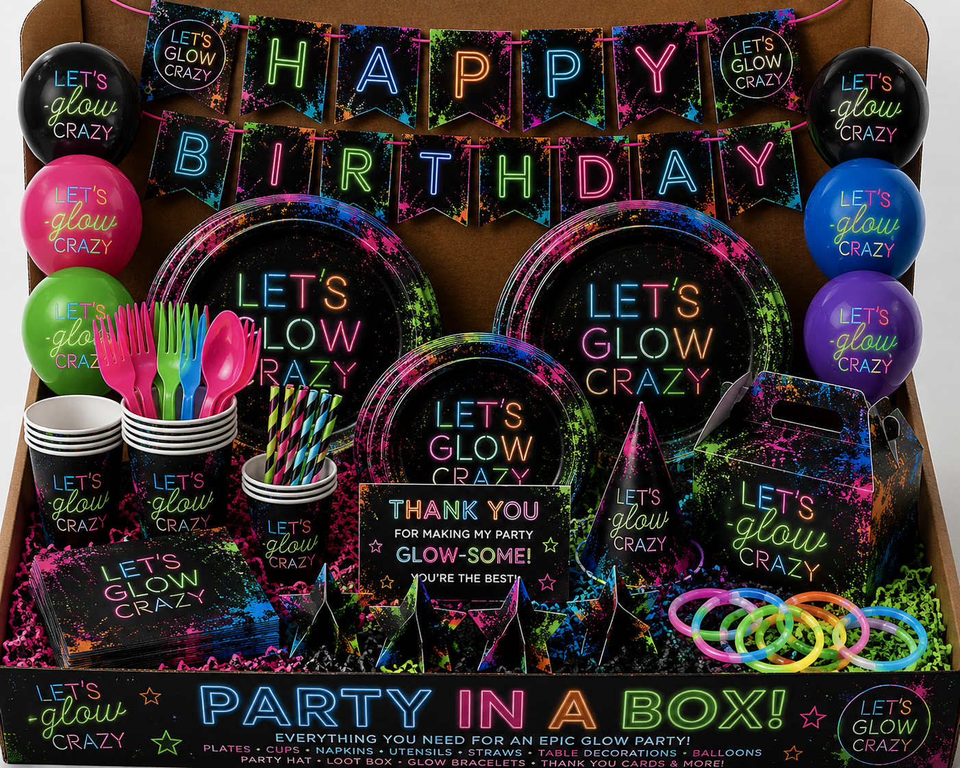 Let's Glow Crazy Neon Party In A Box!