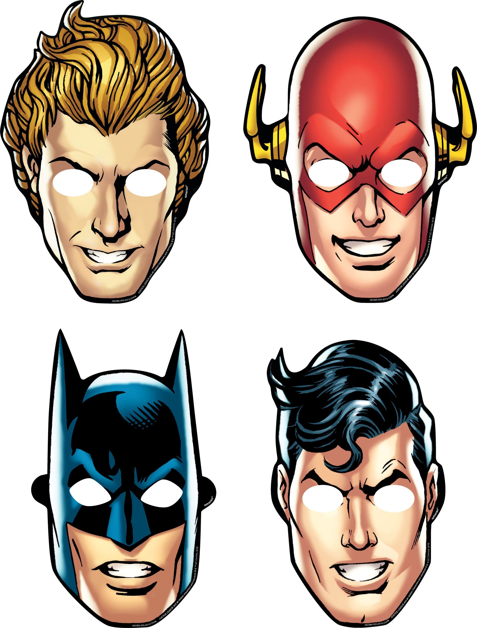 DC Justice League Batman/Superman/Flash/Aquaman Paper Masks, Multi-Coloured.