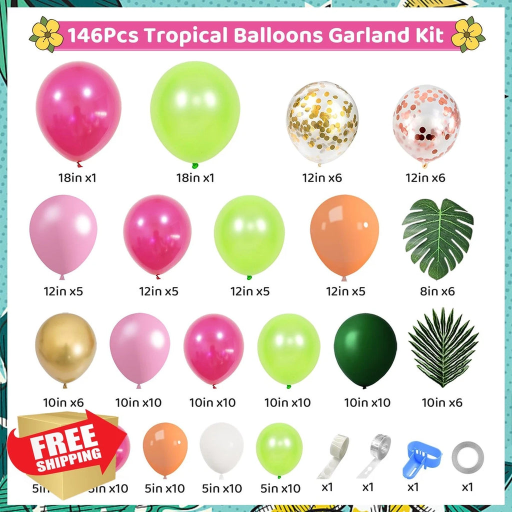 Ouddy Party 146Pcs Tropical Balloons Garland Arch Kit